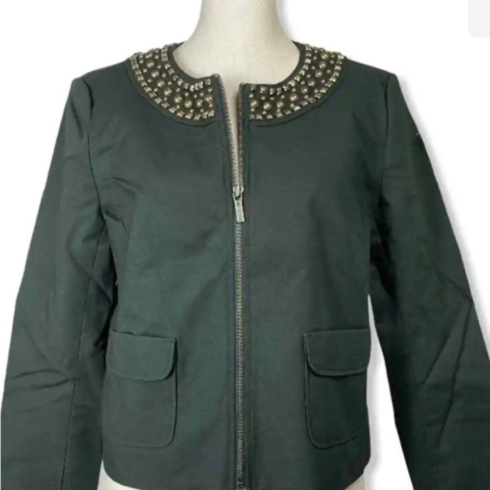 MICHAEL MICHAEL KORS Studded Moto Jacket Blazer Olive Women's Size Petite. S